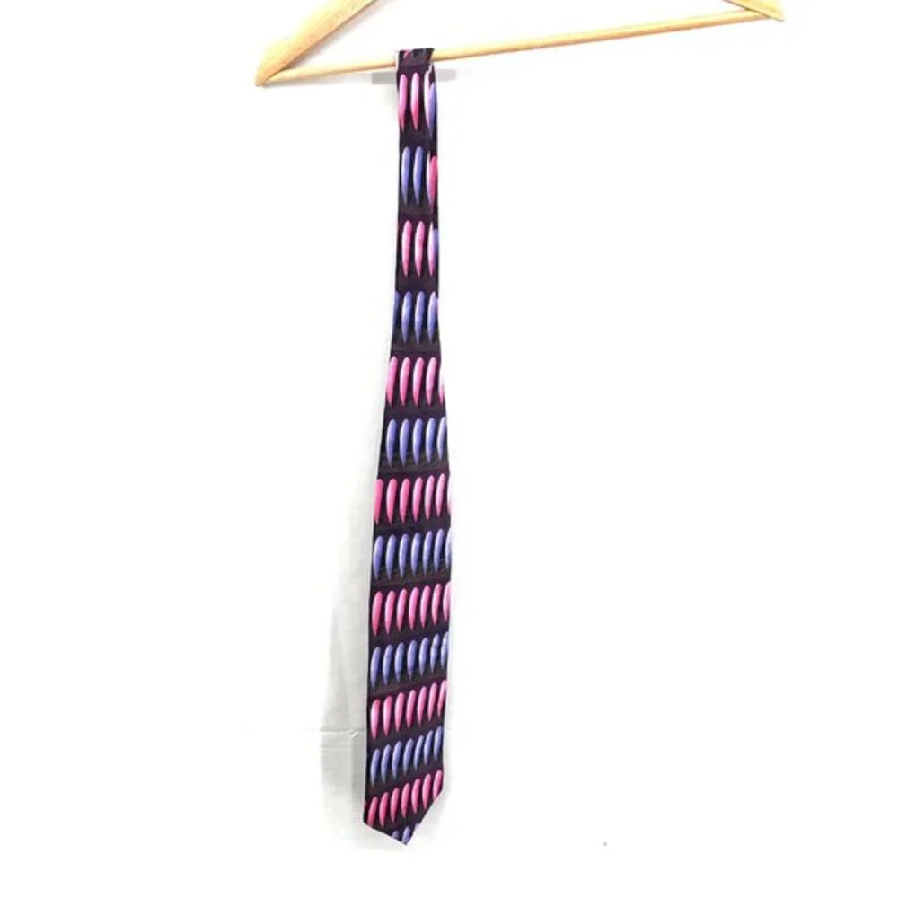BERGAMO NEW YORK Handmade 100% Silk Tie necktie retro abstract Black pink purple